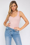 Ruffle Strap Sweetheart Neckline Ribbed Bodysuit - Pink or Gray