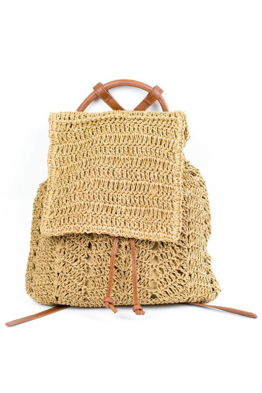 Woven Straw Backpack Taupe Khaki or Straw