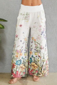 Garden Floral Wide Leg Pants - White