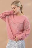 Rhinestone Fringe Sweatshirt - Mauve