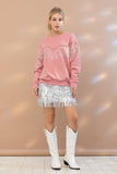 Rhinestone Fringe Sweatshirt - Mauve