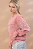 Rhinestone Fringe Sweatshirt - Mauve