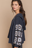 POL Granny Crochet Sleeve Sweater - Ink Charcoal
