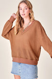 V-Neck Slouchy Waffle Weave Top - 5 colors