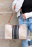 Canvas Stripe Tote Bag Purse - Black or Navy