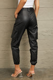 Kancan High Rise Faux Leather Joggers - Black