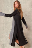 Color Block Maxi Cardigan - Black & Grey - Curvy
