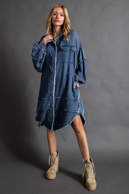 oversized denim shirt dress Oversized Denim Tencel Shirt Dress