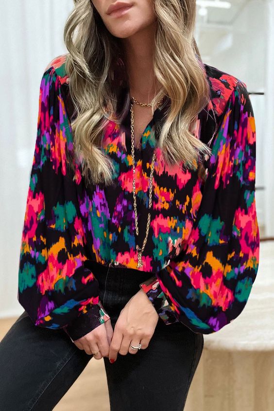 Abstract Floral Blouse - Black Multi