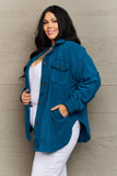 Cozy in the Cabin Fleece Elbow Patch Shacket - Teal