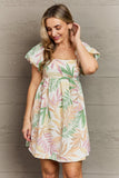 Tropical Leaf Print Mini Dress - Multi