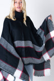 Black Checkered Turtleneck Poncho