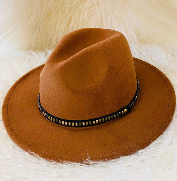 Fedora Hat with Studded Band - Brown