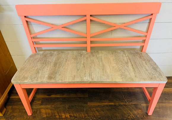 Refinished Wooden Bench - Flamingo