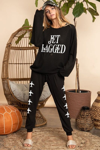 Jet Lagged Sweatshirt & Jogger Travel Set - Black