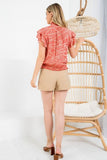Print Flutter Sleeve Top - Rust