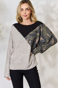 Brushed Hacci Color Block Long Sleeve Top - Camo