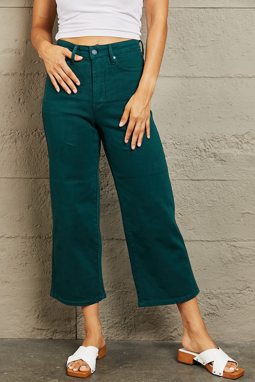 Judy Blue Haile Tummy Control High Waisted Cropped Wide Leg Jeans - Te –  Rust and Rose Boutique