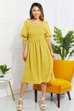 Square Neck Midi Dress - Mustard