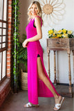 Openwork Sleeveless Split Dress - Hot Pink