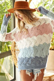Color Block Openwork Long Sleeve Sweater - Mauve