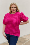 Bubble Textured Puff Sleeve Top - Hot Pink