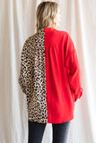 Color Block Leopard Long Sleeve Top - Red