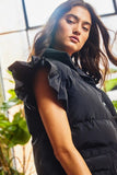 Ruffle Sleeve Puffer Vest - Black