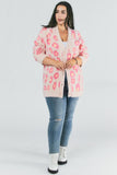 Leopard Print Eyelash Cardigan Sweater - Pink - Curvy
