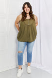 Lace Trim Waffle KnitTank - Dusty Sage