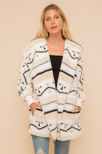 Geometric Stripe Sherpa Hoodie