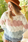 Color Block Openwork Long Sleeve Sweater - Mauve