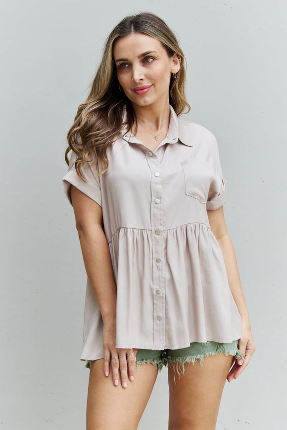 Tencel Babydoll Button Up Blouse - Eggshell