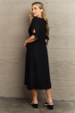 Textured Linen Button Down Midi Dress - Black