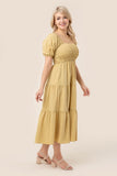 Puff Sleeve Tiered Dress - White or Mustard