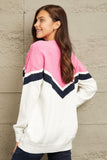 Color Block Chevron Pullover Sweater - Pink