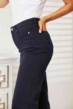 Judy Blue High Waist Tummy Control Garment Dyed Wide Cropped Jeans - Navy
