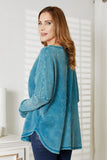 Washed Baby Waffle Oversized Long Sleeve Top - Turqouise