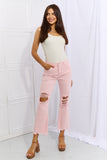 RISEN Miley Distressed Ankle Flare Jeans - Blush Pink