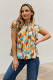 Abstract Print Ruffle Baby Doll Top
