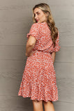 Abstract Polka Dot Woven Ruffle Dress - Coral