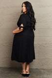 Textured Linen Button Down Midi Dress - Black