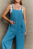 Mineral Wash Cotton Gauze Overalls - Turquoise