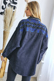 Aztec Button Down Shacket - Curvy - Charcoal or Teal