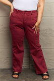 Judy Blue Malia High Waist Front Seam Straight Jeans - Burgundy