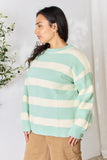 Contrast Striped Round Neck Sweater - Sage
