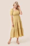 Puff Sleeve Tiered Dress - White or Mustard