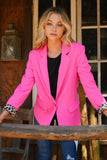 Leopard Lined Cuffed Blazer - Hot Pink