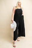 Sleeveless Ruched Wide Leg Overalls - Black