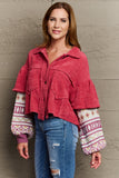 POL Cozy Era Sweater Sleeve Corduroy Jacket - Strawberry